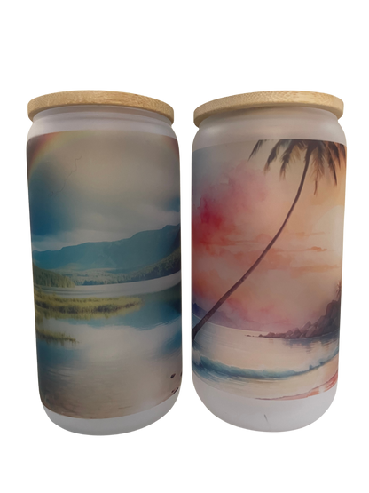Frosted Beer Glass w/design