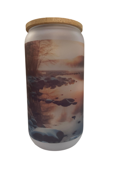 Frosted Beer Glass w/design